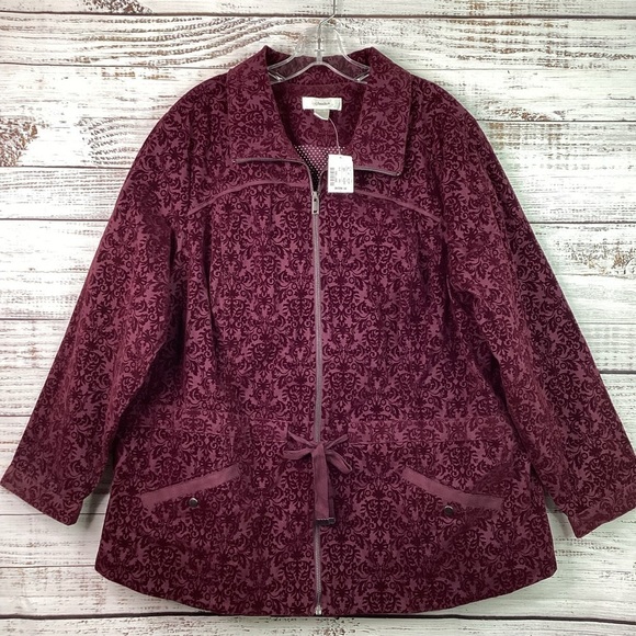 CJ BANKS PLUS SIZE 2X 20 22W FALL WINTER JACKET RED BURGUNDY VELVET COAT TOP NWT - Picture 3 of 14